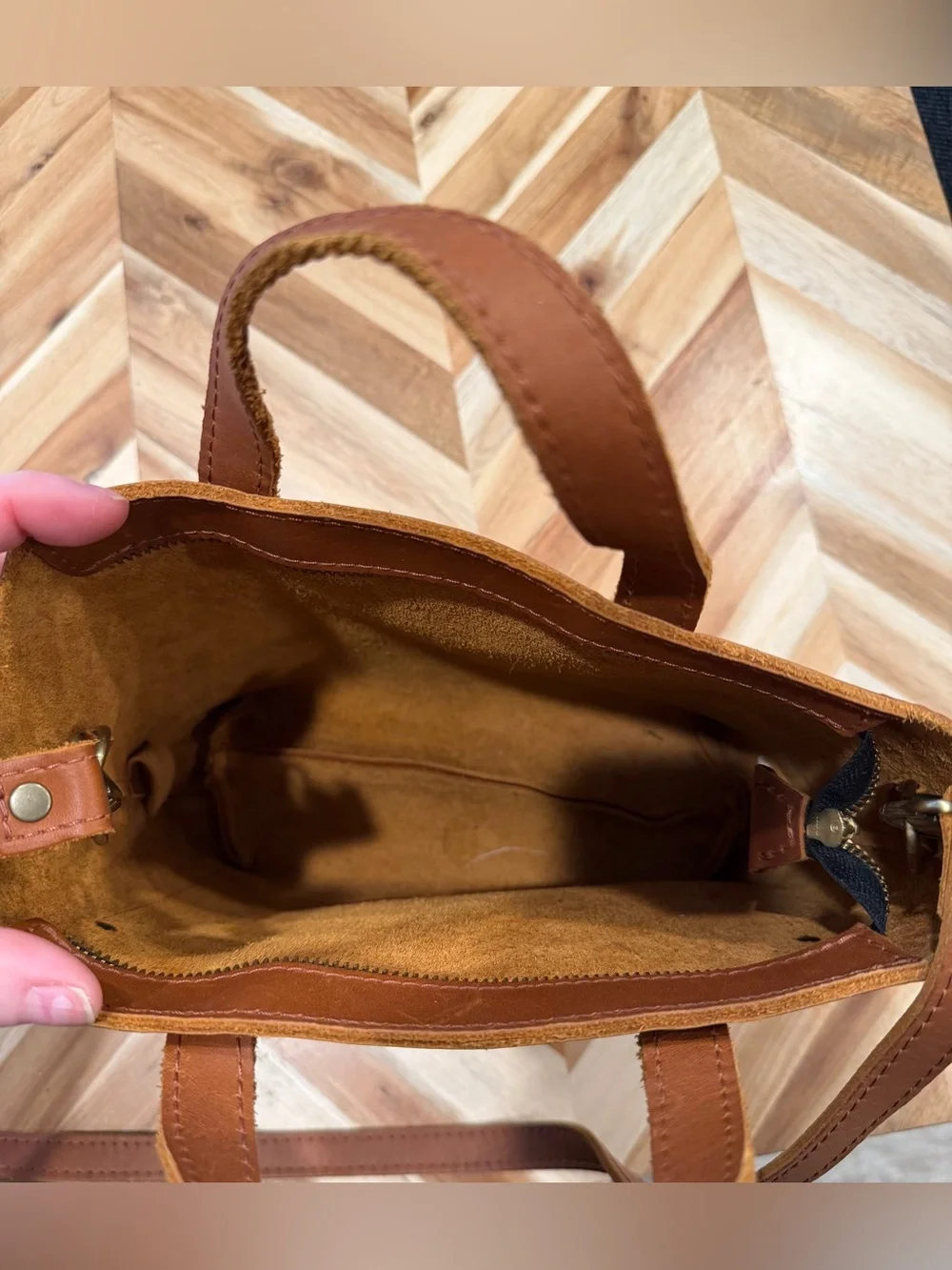 Portland Leather Mini Crossbody Tote in Honey with zipper